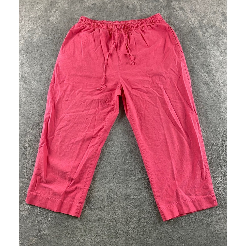 Liz Baker Petite‎ Pink Linen Blend Cropped Drawstring Pants Large Petite L P